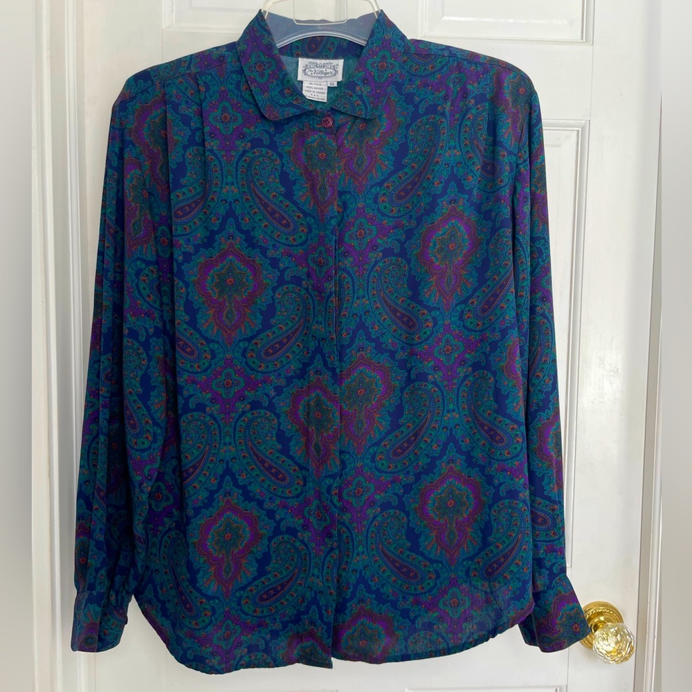 Villager Blue and Purple Button Down Shirt size 14